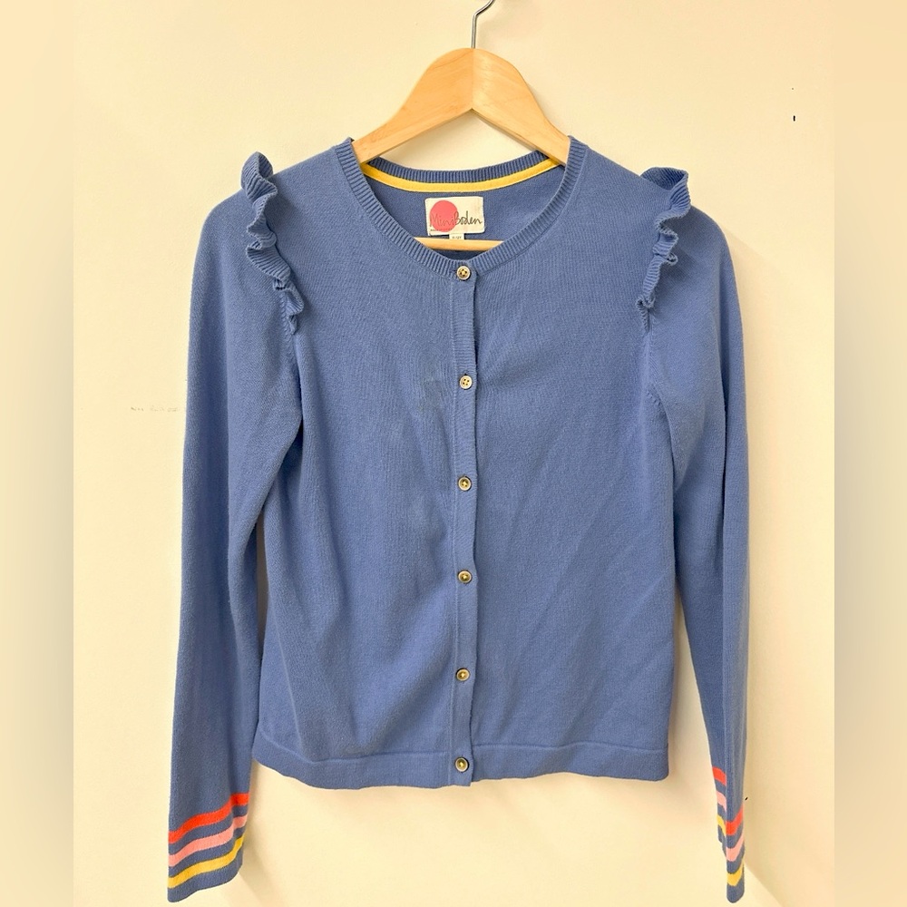 Mini Boden Periwinkle Blue Ruffle Cardigan